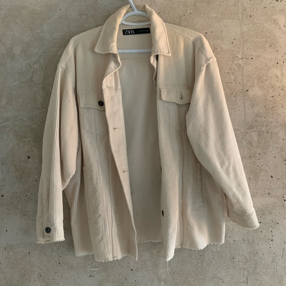 Zara Oversized Boyfriend Corduroy Jacket, Beige, Size S - Picture 2 of 5